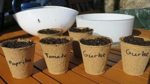 Beschriftete Anzuchttöpfe
